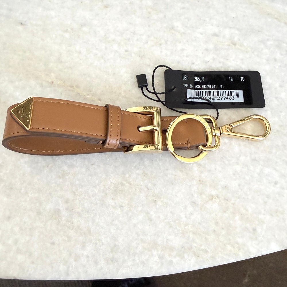 Prada Soft Leather Keychain Wristlet Brown & Gold 1PP186 Made in Italy - Picture 2 of 12